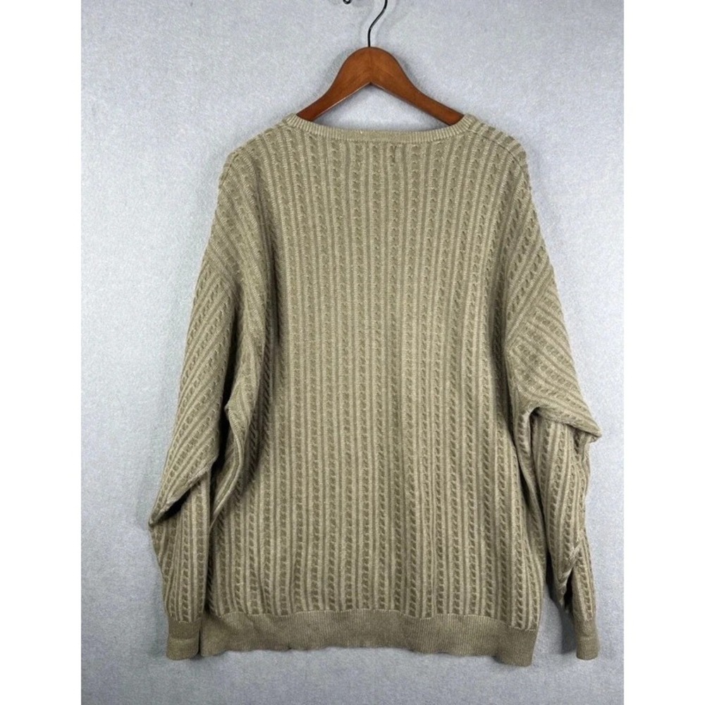 PENDLETON V Neck Cable Knit Cotton Jumper Sweater Men Size XL Khaki GRANDPACORE - Picture 2 of 4